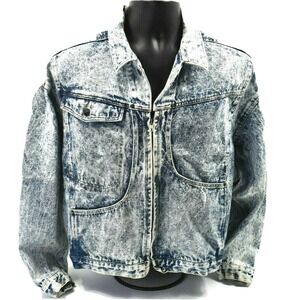 Theme Custom 1997 Women's Acid Wash Denim Jean Jacket Distressed Y2K  Size Large